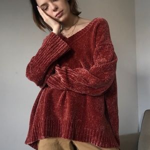 Zara Velvet Knit Rust Sweater, Oversized, Size S